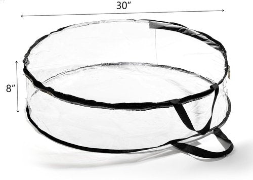 Hedume Wreath Storage Bag - 30" X 8" Clear Container with Dual Zipper and Reinforced Handle for Holiday Decor