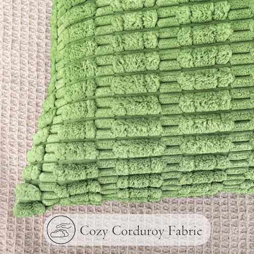 JoraLion Corduroy Lumbar Pillow Cover 12x24 Inch - Light Green Soft Cushion