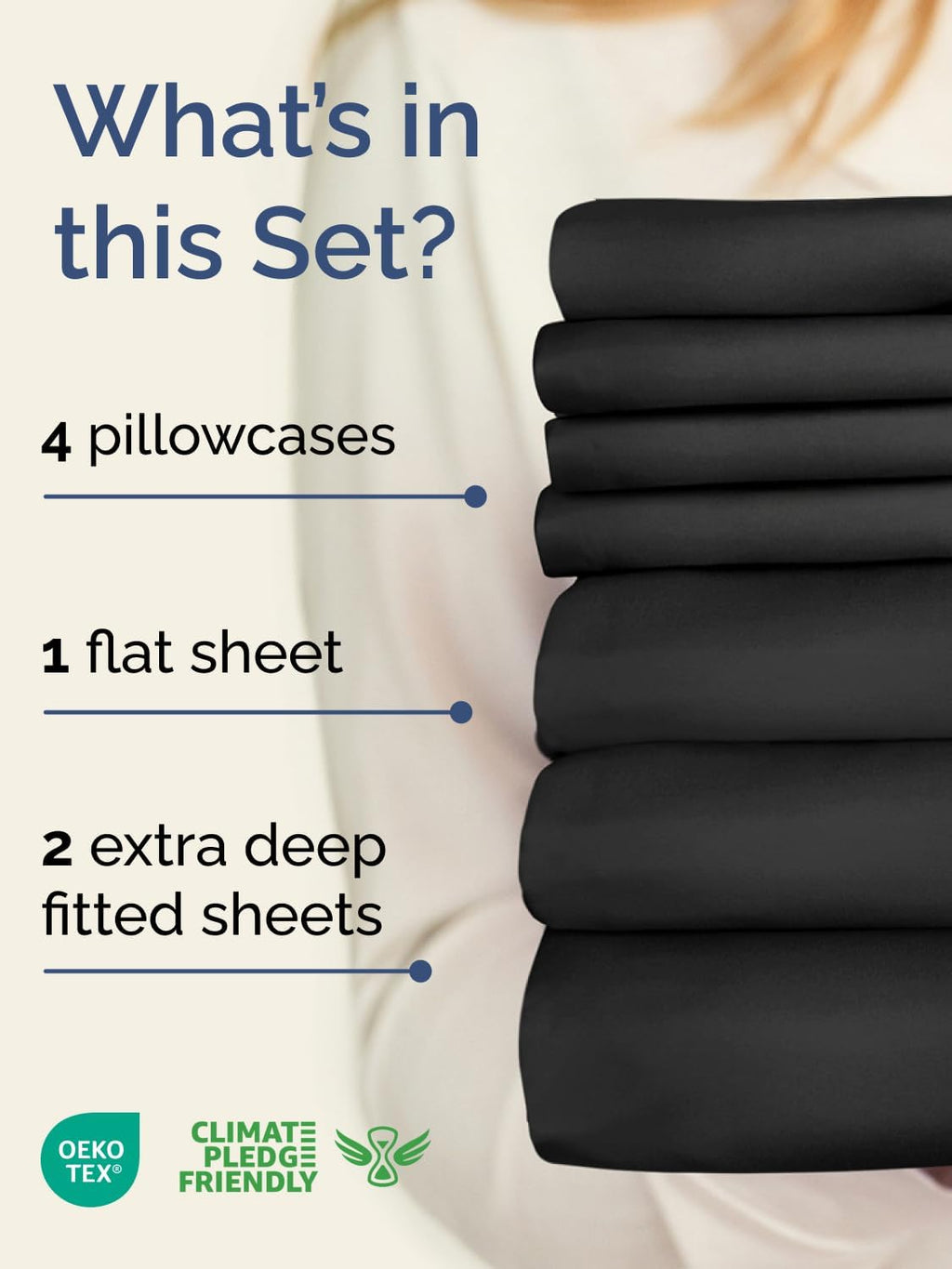 Skiennix Extra Deep Split King Sheet Set - 7 Piece Breathable Cooling Bedding - Soft, Wrinkle-Free Black
