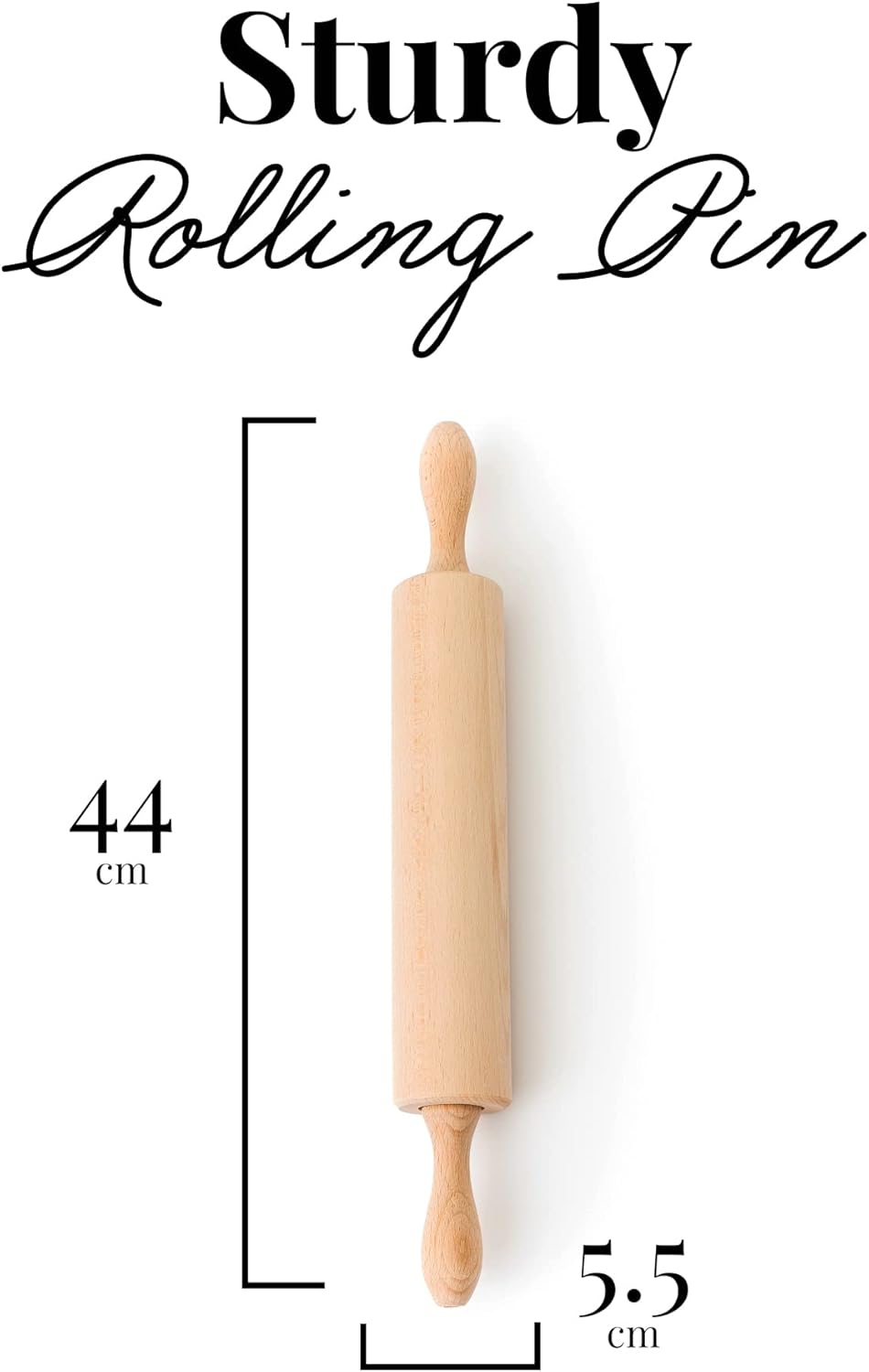 Tuuli Kitchen Professional Wooden Rolling Pin - Classic Design with Revolving Center | 17.3 x 2.2 Inches