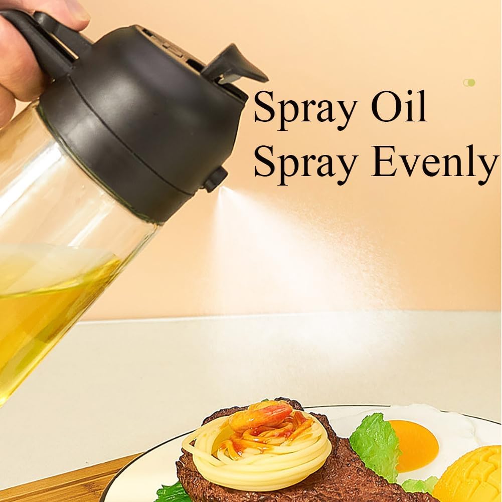 Olive Oil Sprayer Mister - Premium 17oz Glass Oil Dispenser Bottle for Cooking & Grilling | Black