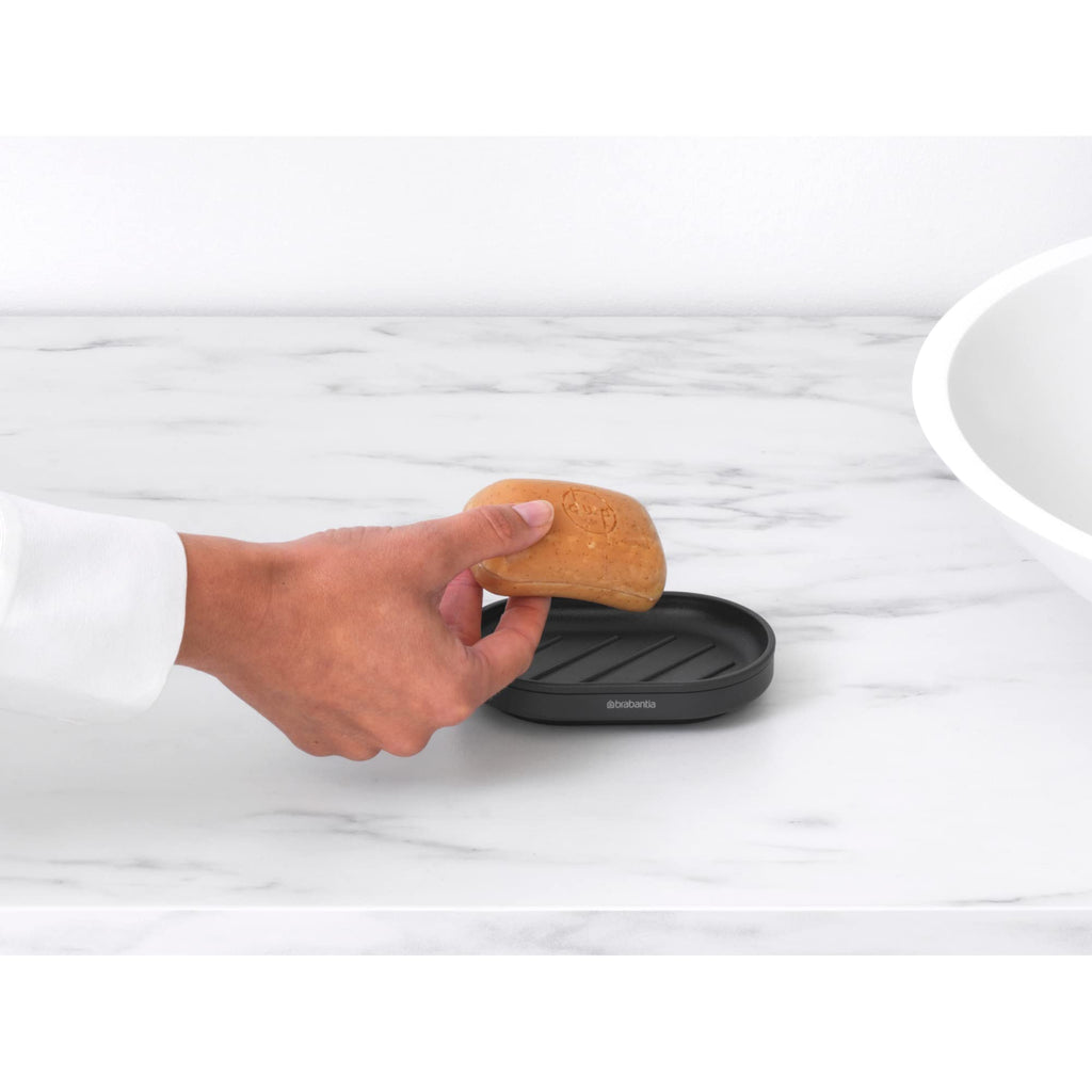 Brabantia Mindset Soap Dish (Mineral Infinite Gray) Anti-Rust Metal, Non-Slip Basin Soap Tray Holder for Bathroom, Shower, Kitchen Sink