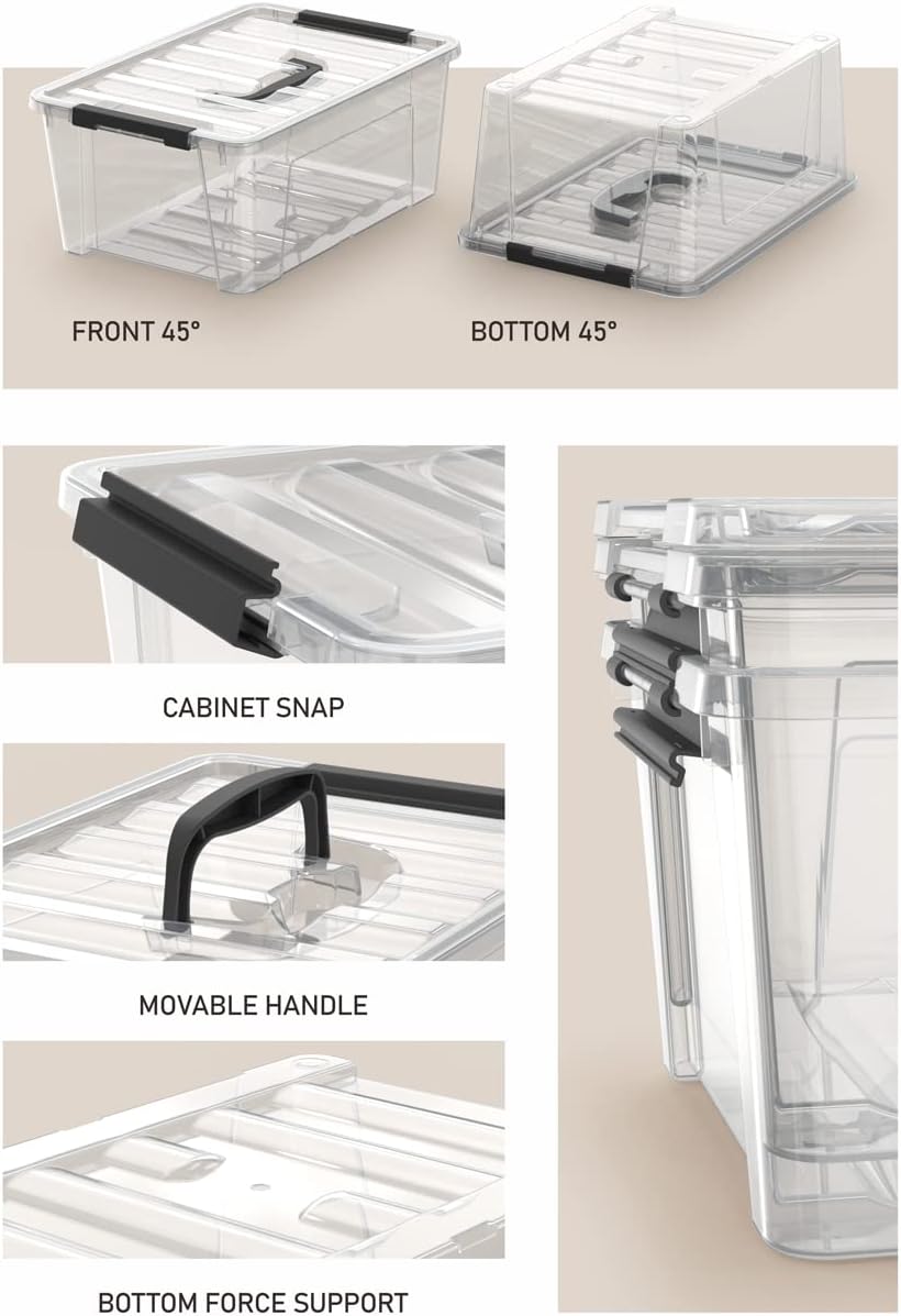 WYT 12-Pack Clear Plastic Storage Bins - 5-Quart Containers with Lids & Latch Buckles | Organize with Ease