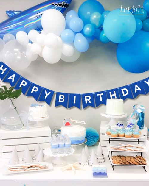 Happy Birthday Banner by Navy Blue | Nautical Theme Party Decorations - 13-Piece Garland Set