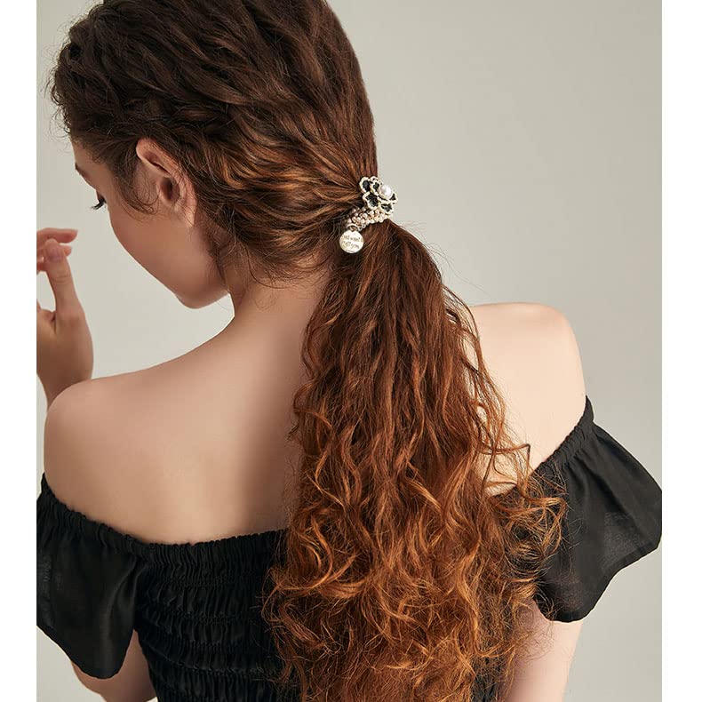 Camellia Pearl Hair Ties 2 Pcs High Elastic Ponytail Holders