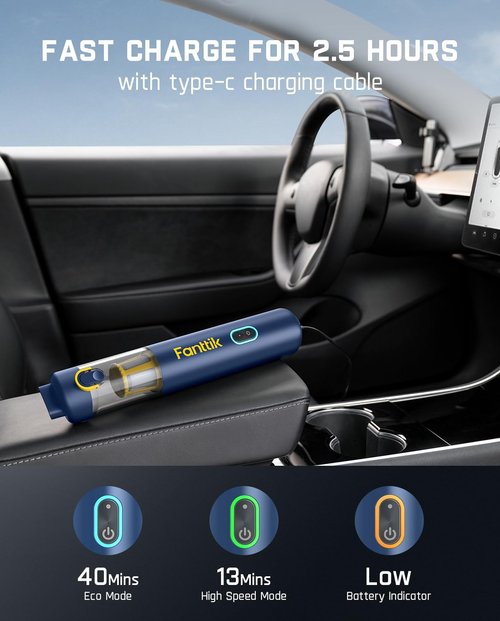 Fanttik Slim V8 APEX Car Vacuum - 4-in-1 Portable Mini Cordless Vacuum with 19000pa Suction Power | Blue