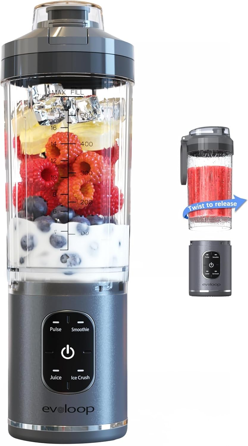 Skiennix Personal Blender - Portable Smoothie Maker with 4 Programs | Cordless & USB-C Rechargeable, 18 oz