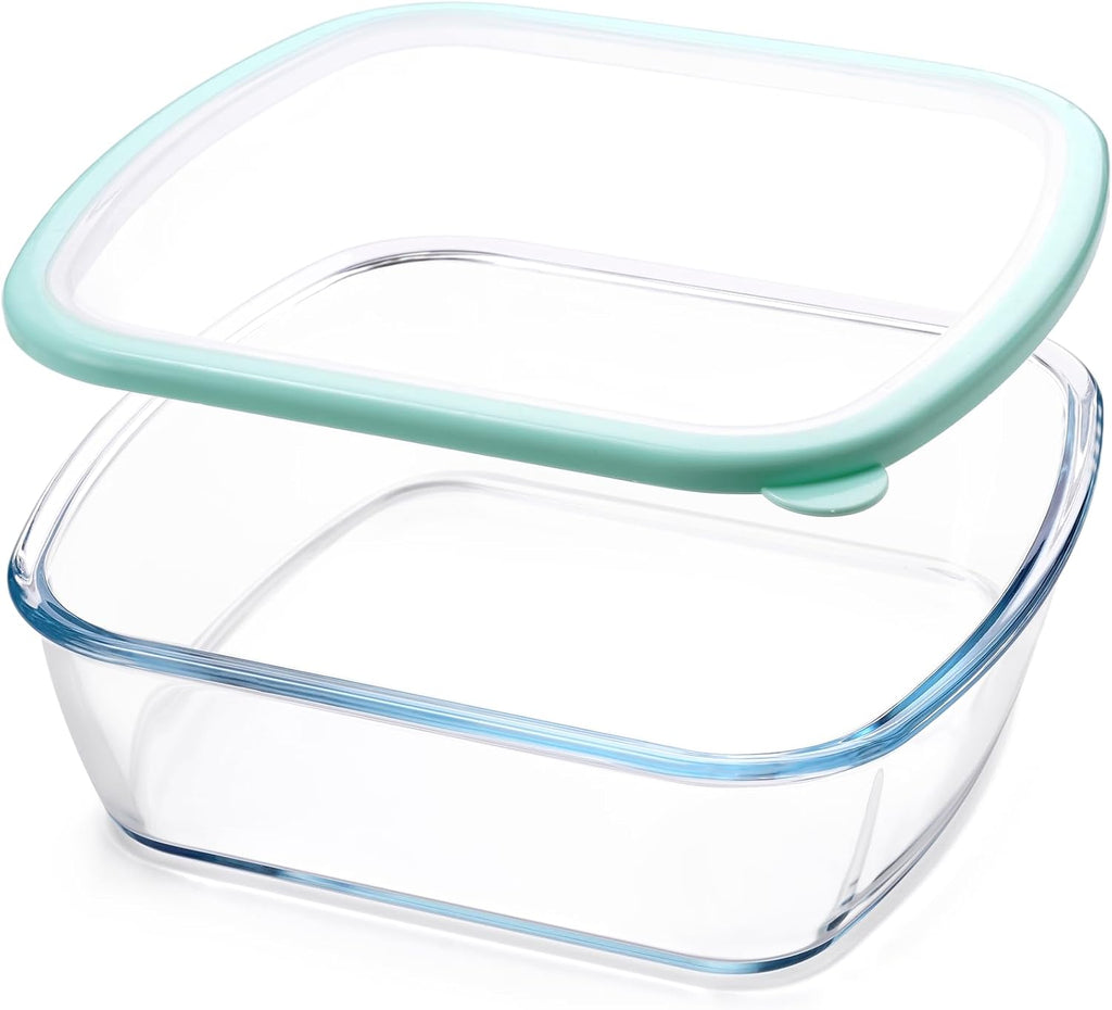NUTRIUPS 9 x 9 Glass Baking Dish with Lid - Large 2.75QT Deep Oven Pan in Green (2.6L)