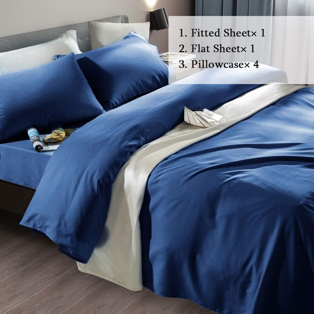 SONORO KATE Bed Sheet Set - Luxury Egyptian Microfiber 1800 Thread Count | Super Soft, Navy Blue, Queen Size, 6-Piece