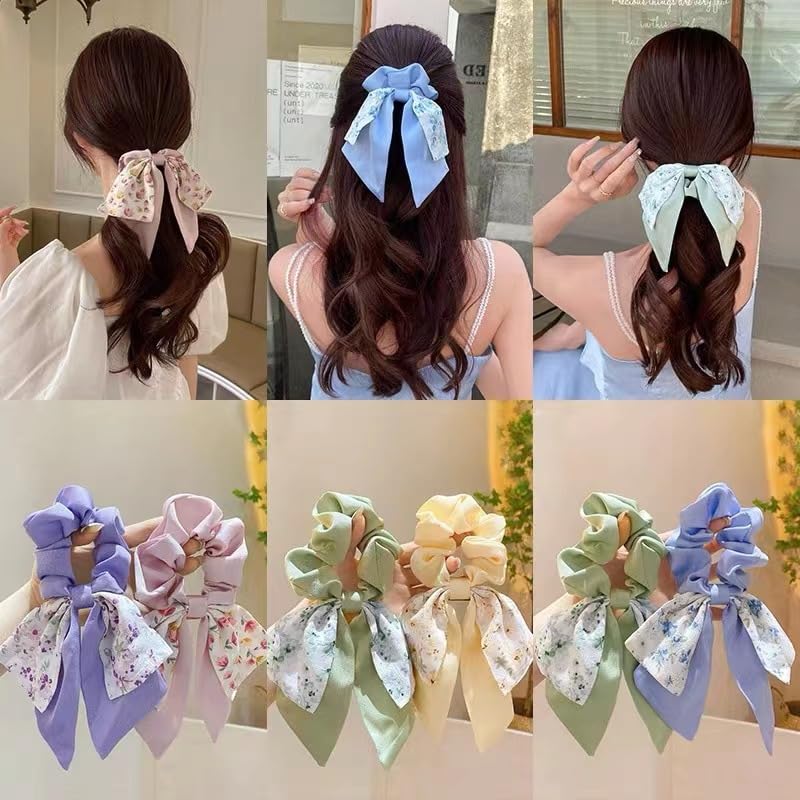 Chiffon Bow Scrunchies 2pcs Large Yellow Hair Tie Bows for Women