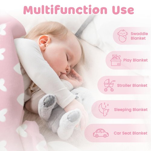 Heart Minky Baby Blanket 30 x 40 Inches for Girls, Soft Plush Receiving Blanket with Dotted Back, Gift for Toddler Newborn Infant Christmas Birthday Baby Shower