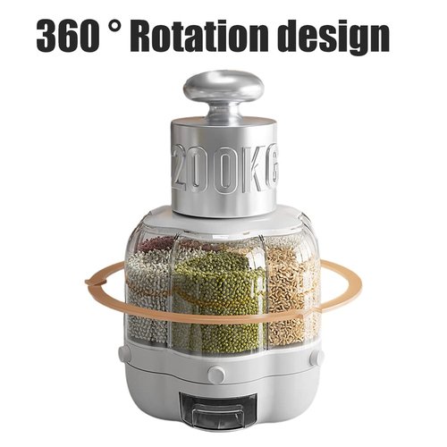 Enfudid Food Grain Storage Container Large Capacity 6-Grid Rice Dispenser, Rotatable Sealed Grain Food Storage Box Rice Bucket Dry Food Fruit Box Kitchen Storage Bucket for Home Kitchen- White 14.3LB