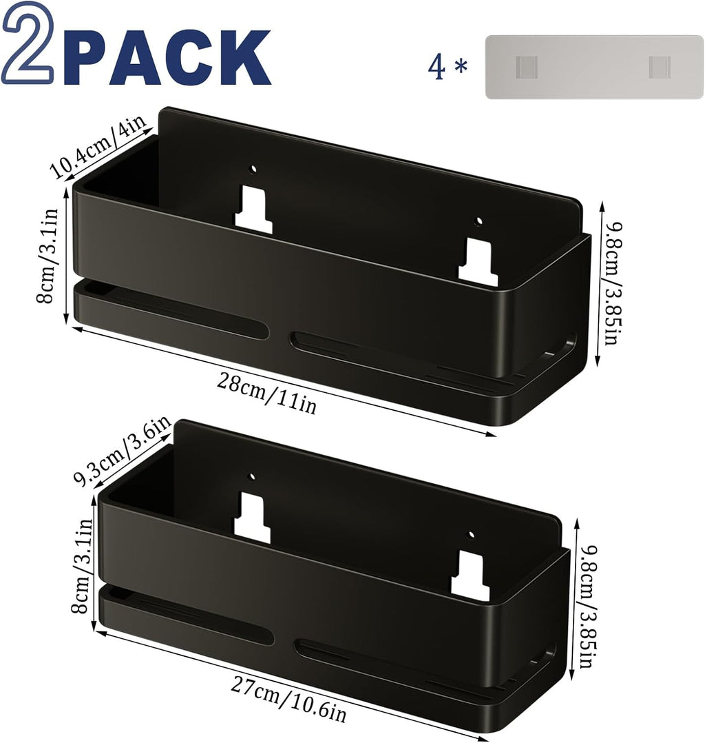 Skiennix Shower Caddy - Heavy-Duty No-Drill Bathroom Organizer | 2-Pack Black Metal Storage Shelf