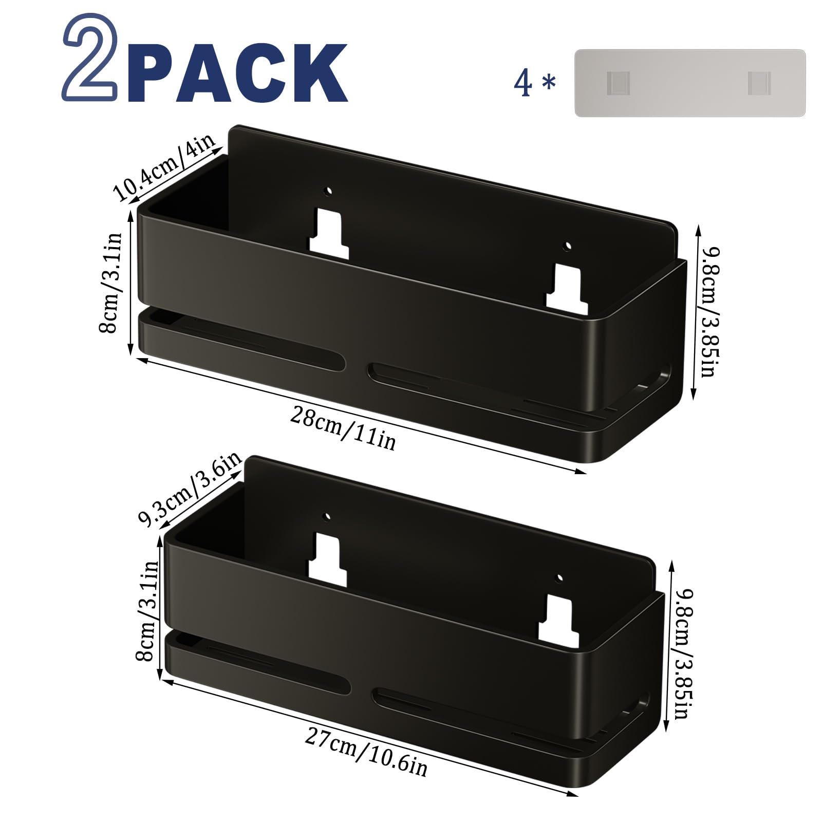 YESENT Shower Caddy, 2-Pack Shower Shelf, Heavy-Duty Bathroom Storage Shelf, Large Capacity No-Drill Bathroom Organizer, Black Metal Storage Basket, Adhesive Installation