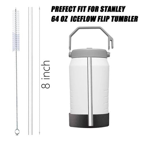 8PCS Reusable Straws for Stanley 64 oz IceFlow Tumbler | Stanley Cup Accessories with 2 Extra Long Straw Cleaner Brushes | PE Plastic Replacement Straws (64oz)