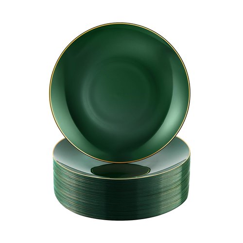 Bestluck 100 PCS Green Gold Plastic Plates, 7 inch Green Disposable Plates for Party, Disposable Dessert Plates for Party, Graduation, Birthday, Wedding