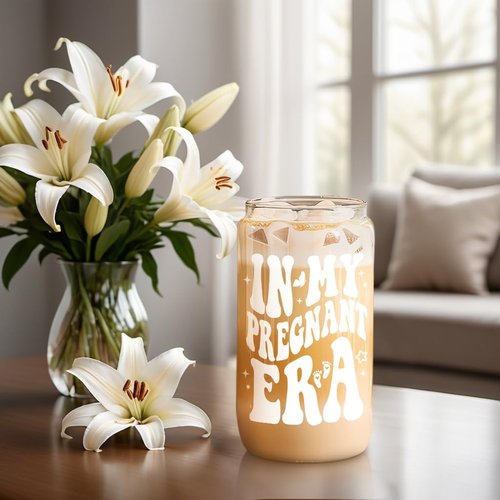 Fairy's Gift Iced Coffee Cup for Pregnant Women - Cute 16 oz Glass Mug | Perfect Gift for New Moms