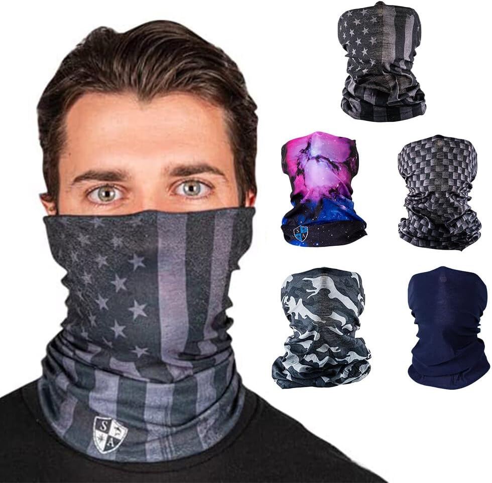 S A Company UV Face Shield 5-Pack | UV 30+ Neck Gaiter Balaclava for Adults | Multiple Colors Available