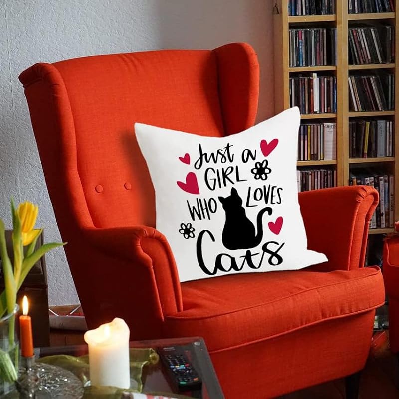 Just a Girl Who Loves Cats Flannel Throw Pillow Cover 18x18