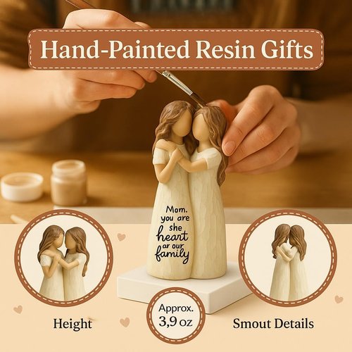 GoGnome Elegant Mother and Daughter Figurine - 5.7” Tall Resin Sculpture with Rustic Crackle Finish | Perfect Gift for Mother's Day or Birthdays