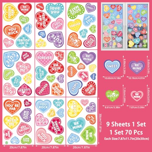 9 Sheets Jumbo Heart Window Clings - Reusable Valentine's Day Decor