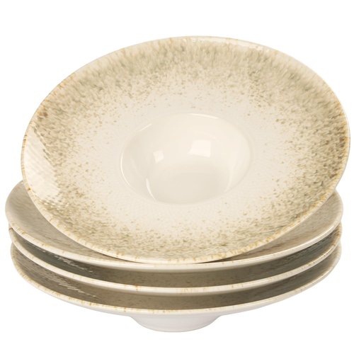 jinsongdafa Soup Bowls, Soup Plates, 7.1 oz,Porcelain Pasta Bowl Set of 4, Wide edge Shallow Bowl Plates, Rimmed Bowls with Rim, Best choice for high-end restaurants and foodies,Gradient beige11.6Inch