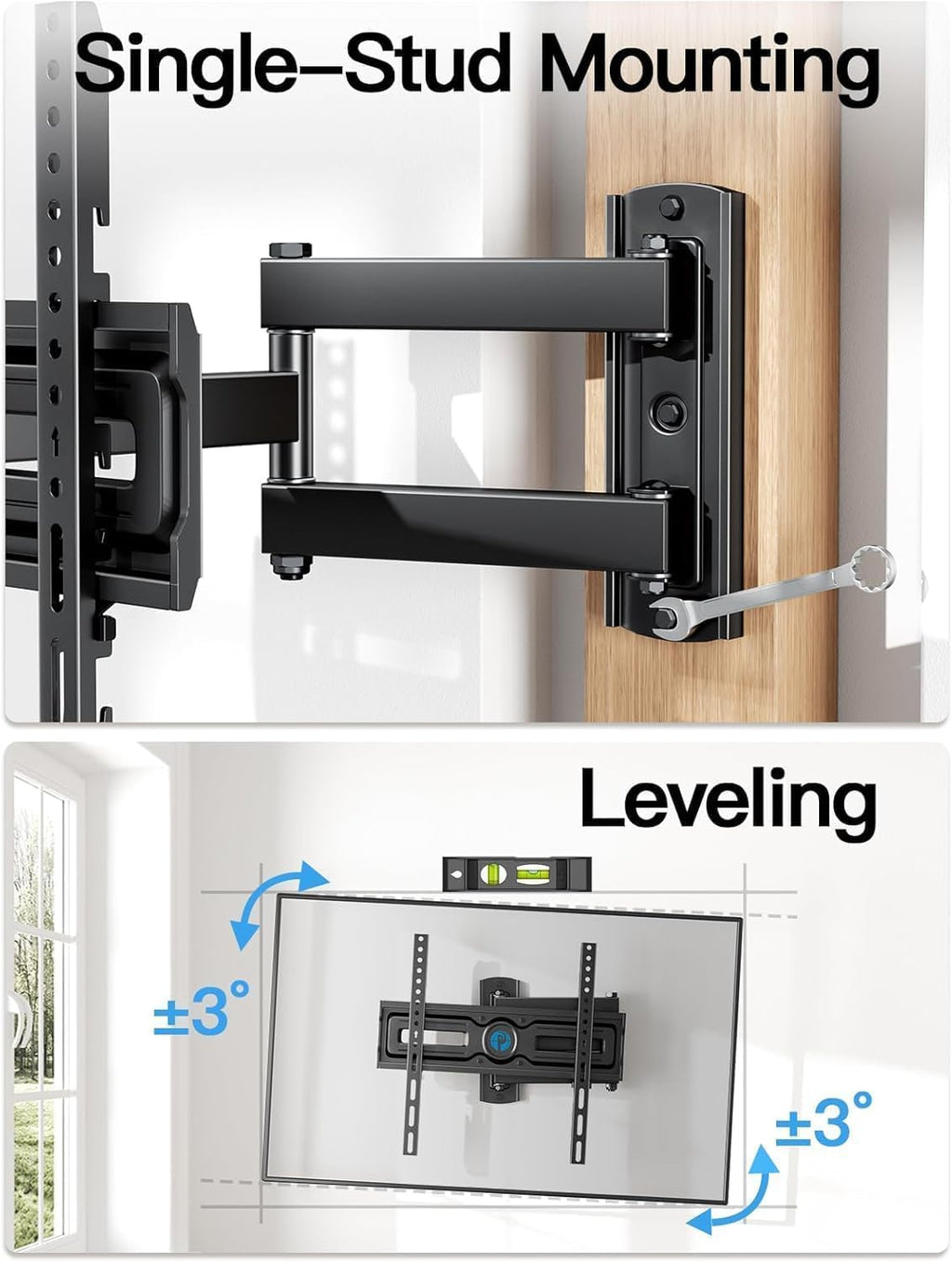 Pipishell Full Motion TV Wall Mount - Adjustable Bracket for 26-65 Inch TVs | Max VESA 400x400mm, 77 lbs Capacity