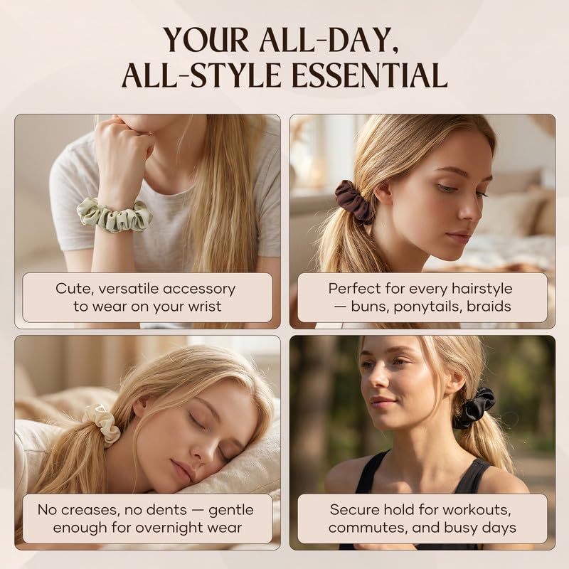 Satin Scrunchies 6-Pack - Gentle Silk-Touch Hair Ties for Women