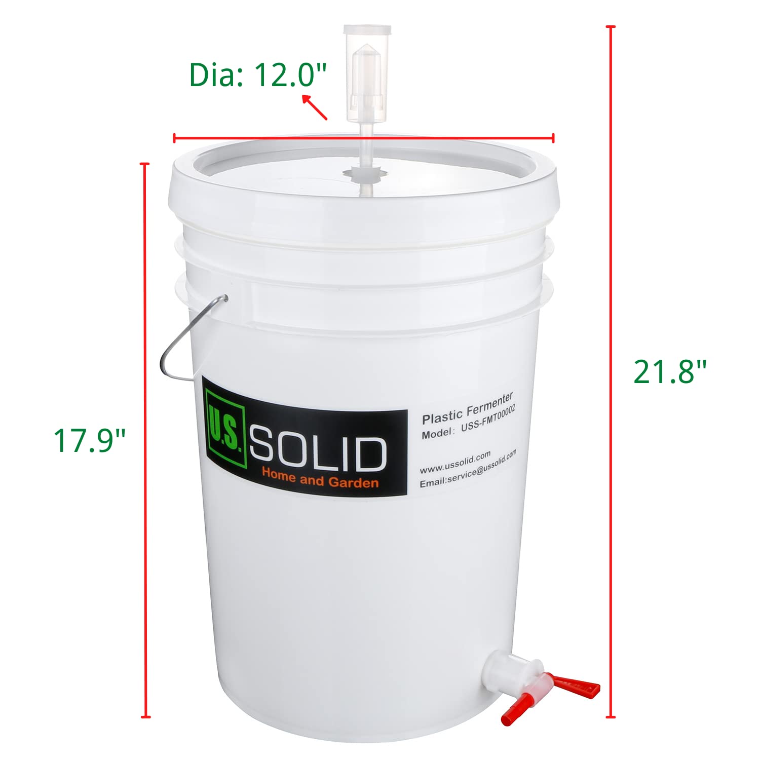 U.S. Solid 2-Pack Plastic Fermenter - 6.5 Gallon Food-Grade Fermenting Bucket Homebrewing Fermentor with Spigot and Airlock