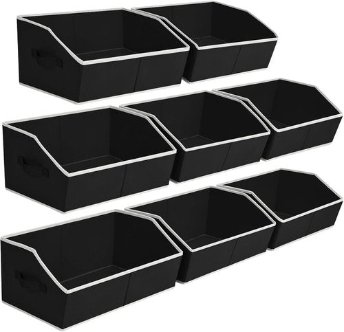 Homsorout Decorative Storage Baskets - Trapezoid Closet Bins with Handles, 8-Pack, Black for Home & Office