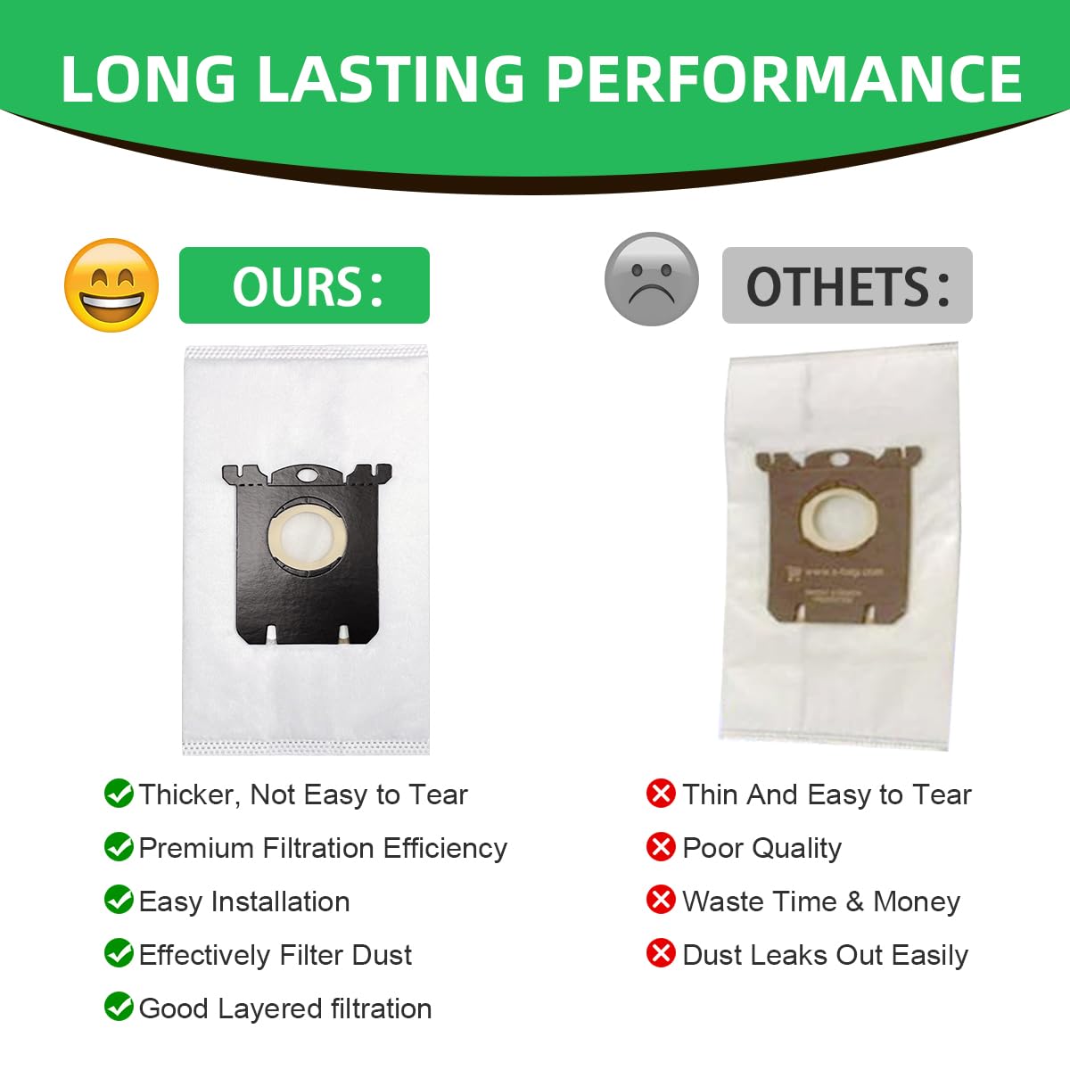 Replacement S Bag Compatible for Electrolux S-Bag Classic Vacuum EL200F EL200F EL4100 EL4200 EL6985 EL7000 EL8500 8 Pack