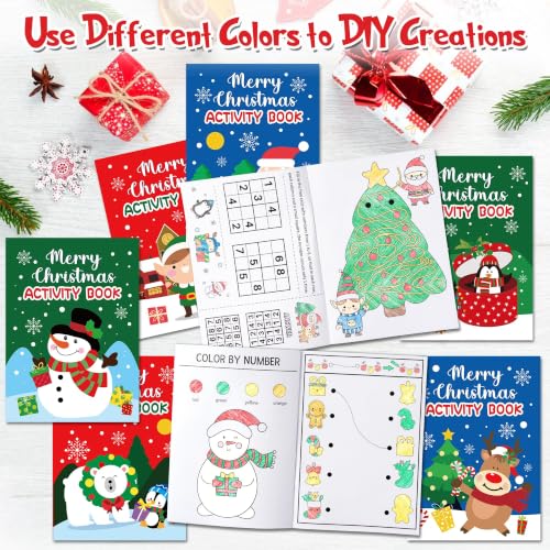 Christmas Activity Books Set - 24 Kids Coloring & Puzzle Booklets - Variation 24