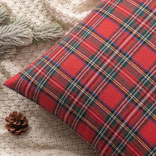 Christmas Plaid Pillow Covers 18x18 inches Pack of 2 Red Scottish Tartan