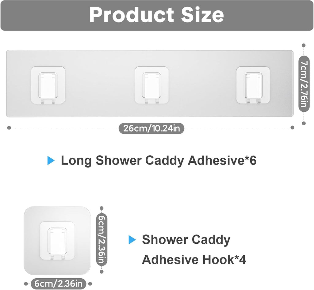 Skiennix Shower Caddy Adhesive Hooks - Strong Waterproof No-Drill Design | 10-Pack (Triple 6pcs + Single 4pcs)