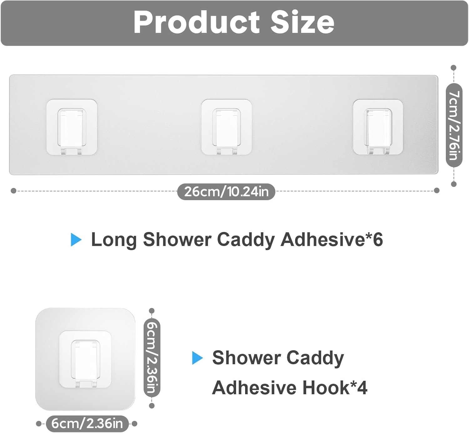 Skiennix Shower Caddy Adhesive Hooks - Strong Waterproof No-Drill Design | 10-Pack (Triple 6pcs + Single 4pcs)
