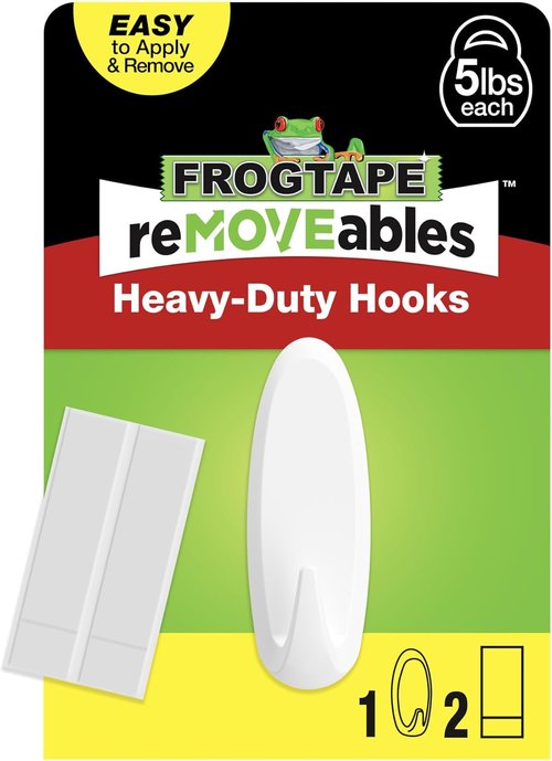 FrogTape reMOVEables Heavy Duty Wall Hooks - No Damage & Easy to Remove - White | Holds Up to 5 lbs (Pack of 1)