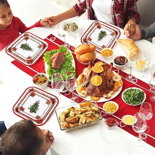 Christmas Paper Plates Disposable Set 100 Pcs Red Green Xmas Tree Design