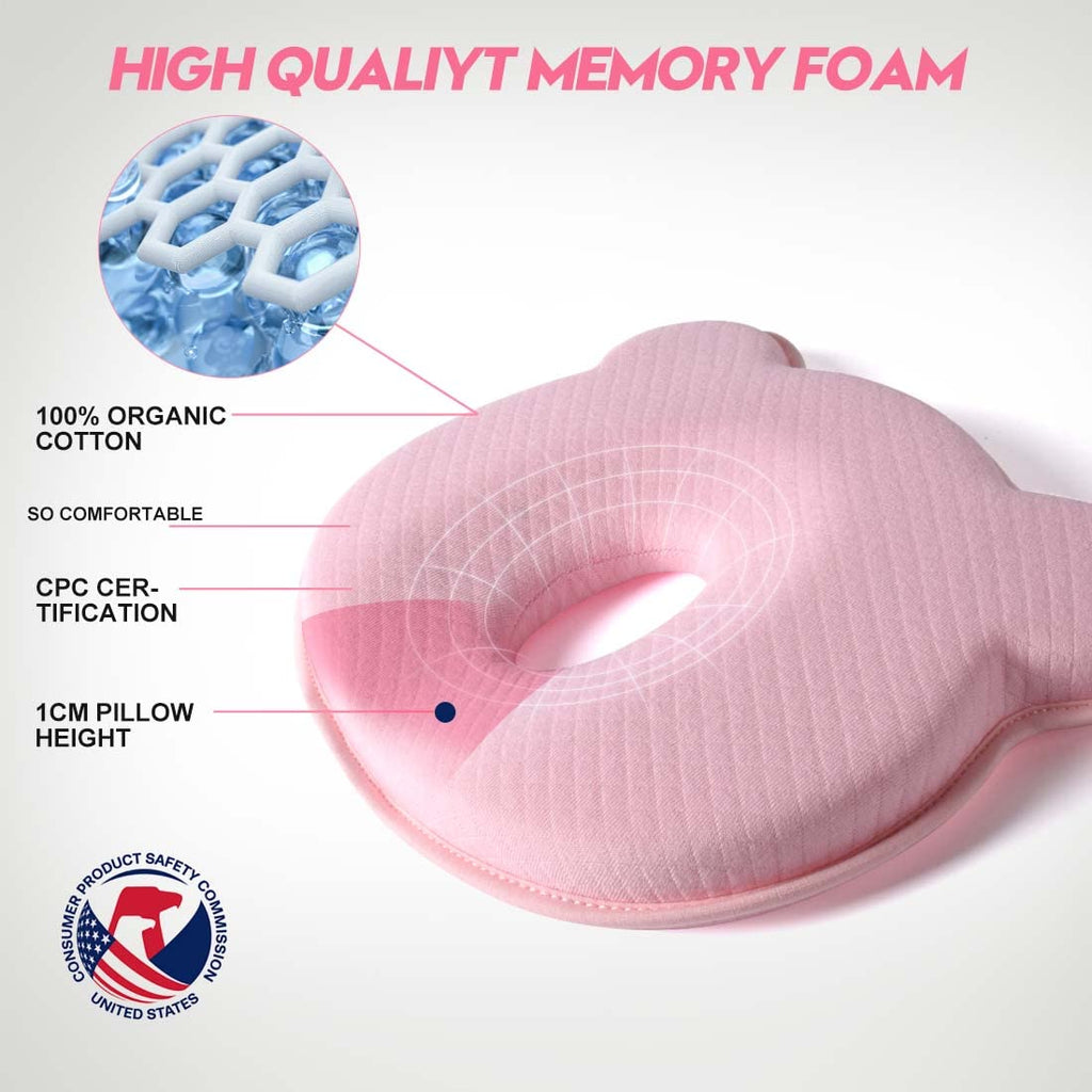 BIKBOK New Memory Foam Soft and Cozy Pillow Head Neck Support Pillow for Car Seat Breathable Bedding Set (Pink)