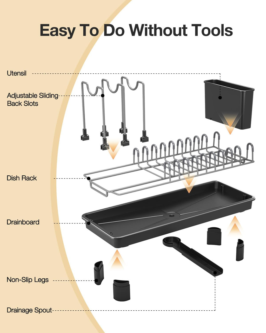 Nfnoyp Small Dish Drying Rack Carbon Steel Dish Rack Rustproof for Kitchen Counter Compact Dish Drainer with Adjustable Slots for Small Kitchens & Apartments 16.5×6.5×7inch Black