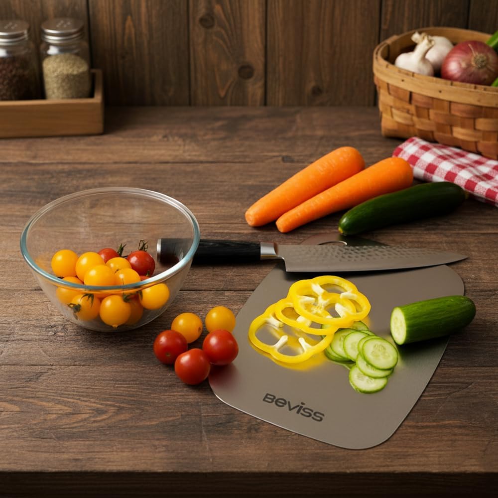 304 Stainless Steel Cutting Board by [Brand Name] - Non-Toxic, Double-Sided, 11.45" x 8.15" | Dishwasher Safe for Meat, Vegetables, and Fruit