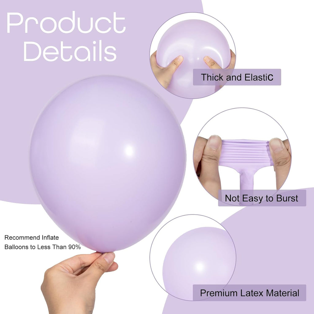 Ouddy Pastel Purple Balloon Set - 129 Pcs in Various Sizes for Birthday & Wedding Decor | Includes 6 Pcs 18” Arch Kit