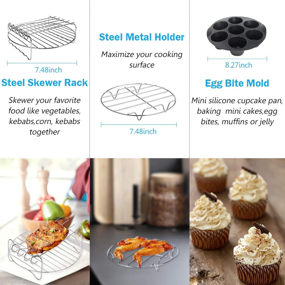 Phillips Air Fryer Accessories Set - 7 Essential Tools Including Egg Bites Mold & Pizza Pan | Fits 3.5Qt-5.8Qt Models