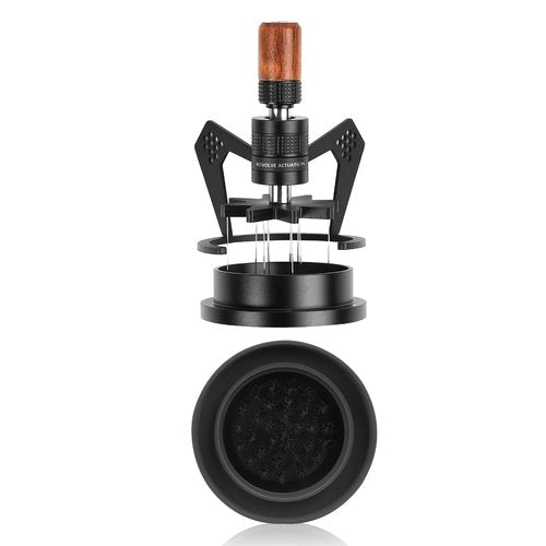 IKAPE Mantis WDT Distribution Tool with Clean Brush, V3-54mm Espresso Stirrer for Barista - 8 Needle Espresso Stirrer with Dosing Funnel & Stand, Adjustable Needle Height, Walnut Handle