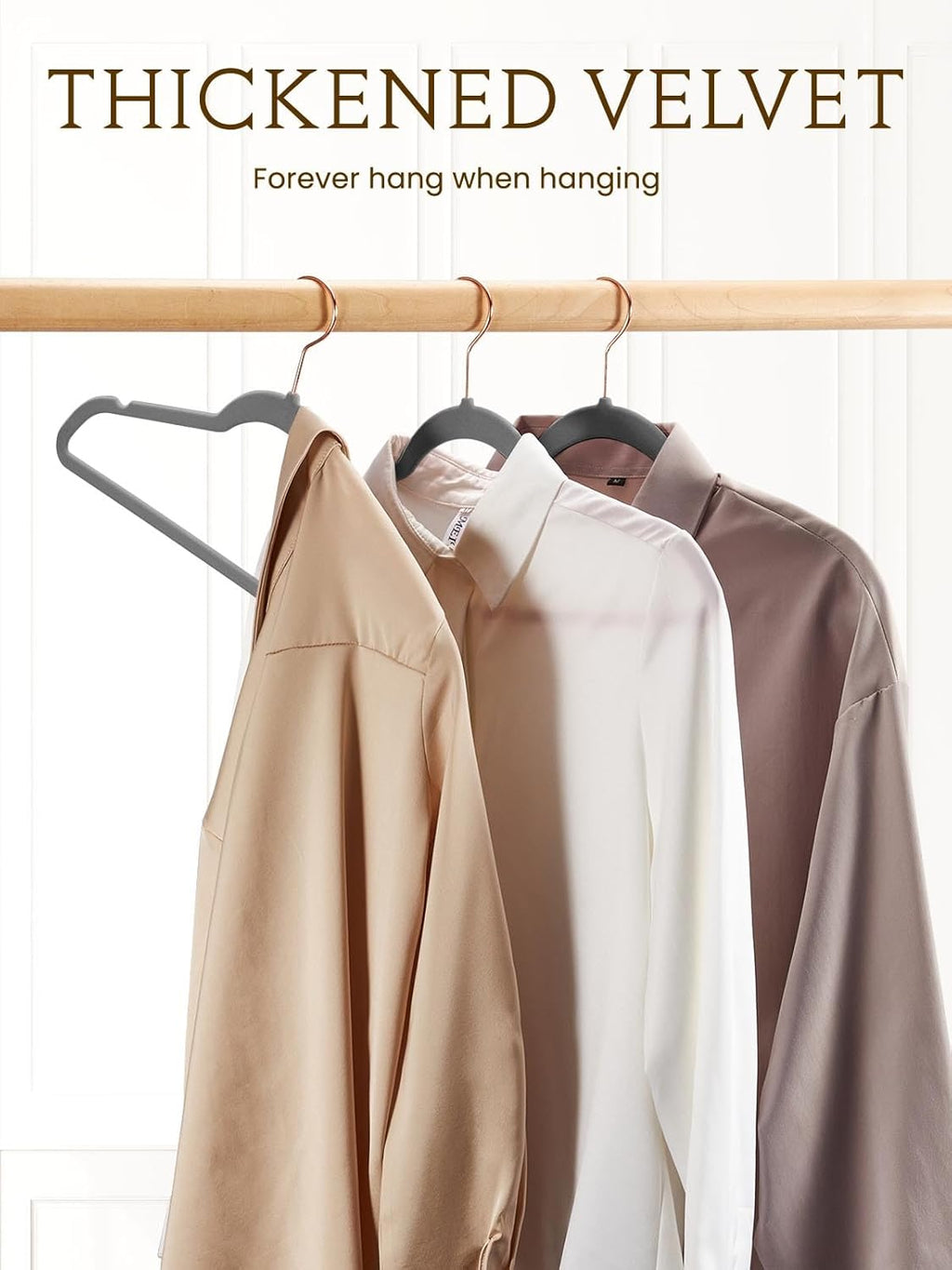 Smartor Grey Velvet Hangers - 50 Pack Non-Slip Heavy Duty Felt Hangers with 360° Rotating Rose Gold Hook | Slim Space-Saving Closet Organizer