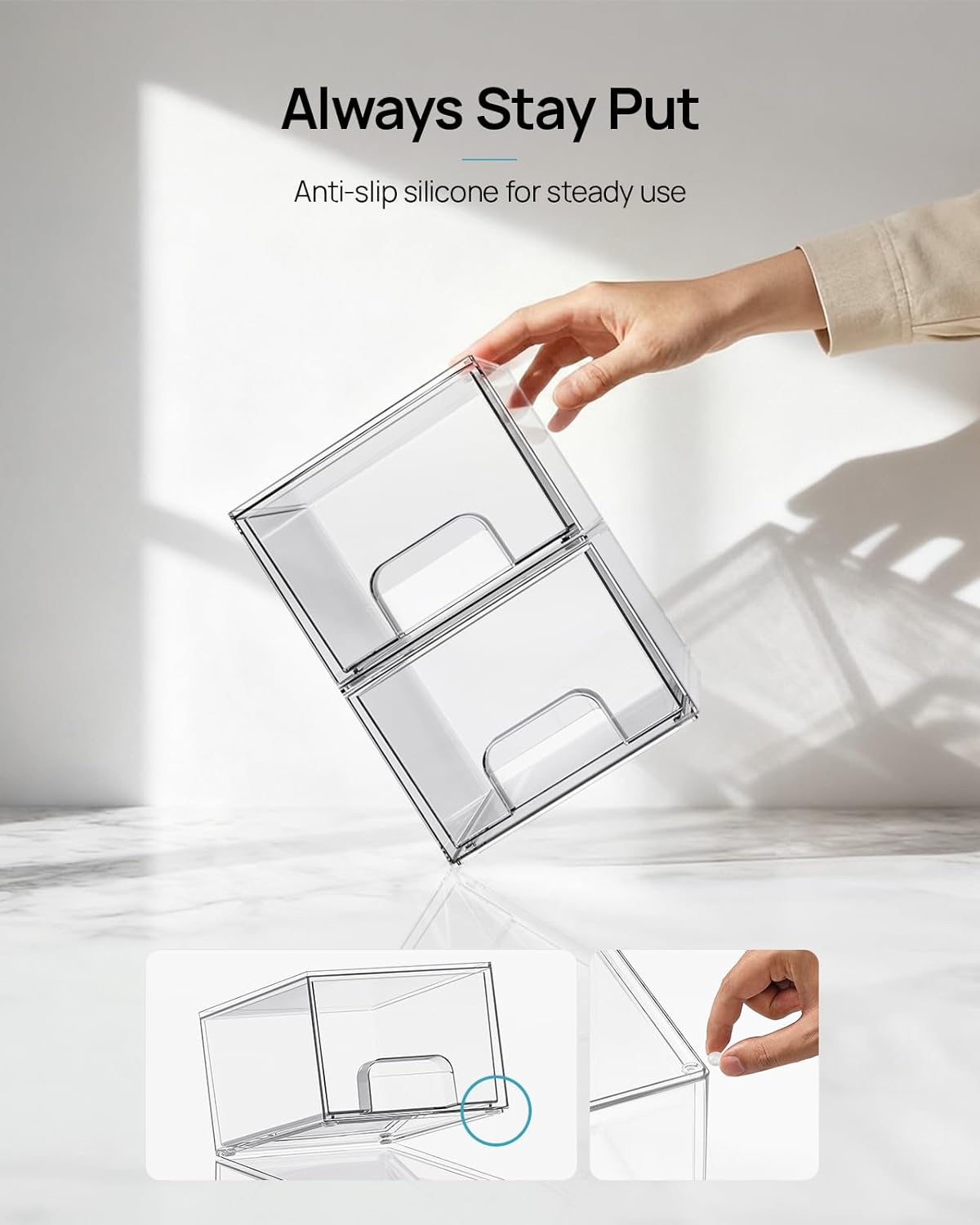 Vtopmart Stackable Clear Storage Drawers - Acrylic Makeup Organizer Bins for Bathroom & Kitchen | 2 Pack