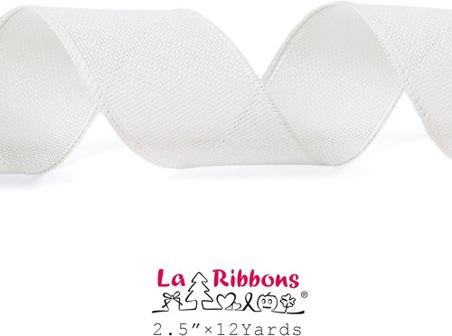 LaRibbons Burlap Ribbon - 2.5 Inch x 12 Yards White Wired Fabric for Spring Crafts & Gift Wrapping