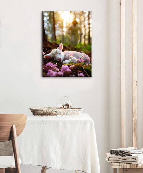 DJSYLIFE Christian Canvas Wall Art - Jesus & Lamb of God | 12x16 Inch Inspirational Bible Print for Home Decor