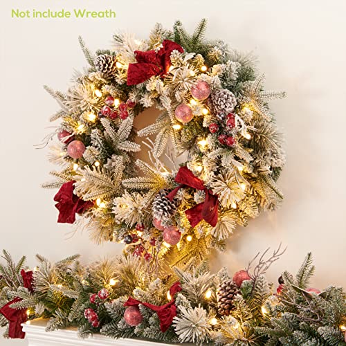 9ft Battery Operated Pre-lit Flocked Christmas Garland with Red Balls & Berries
