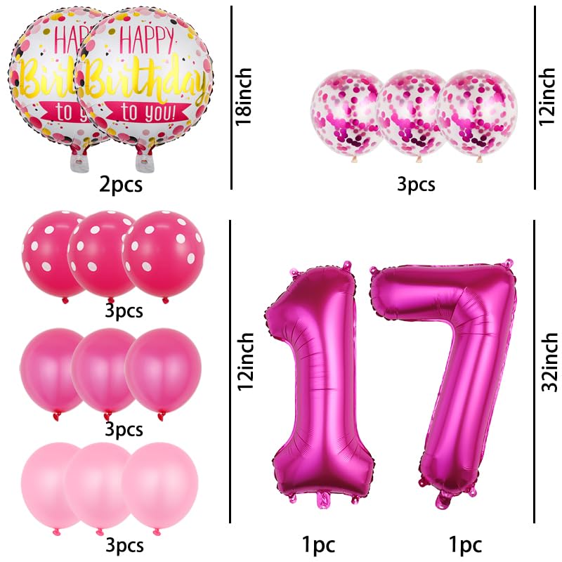 17th Birthday Decorations Rose Red Balloon Set 16 Pcs Party Supplies