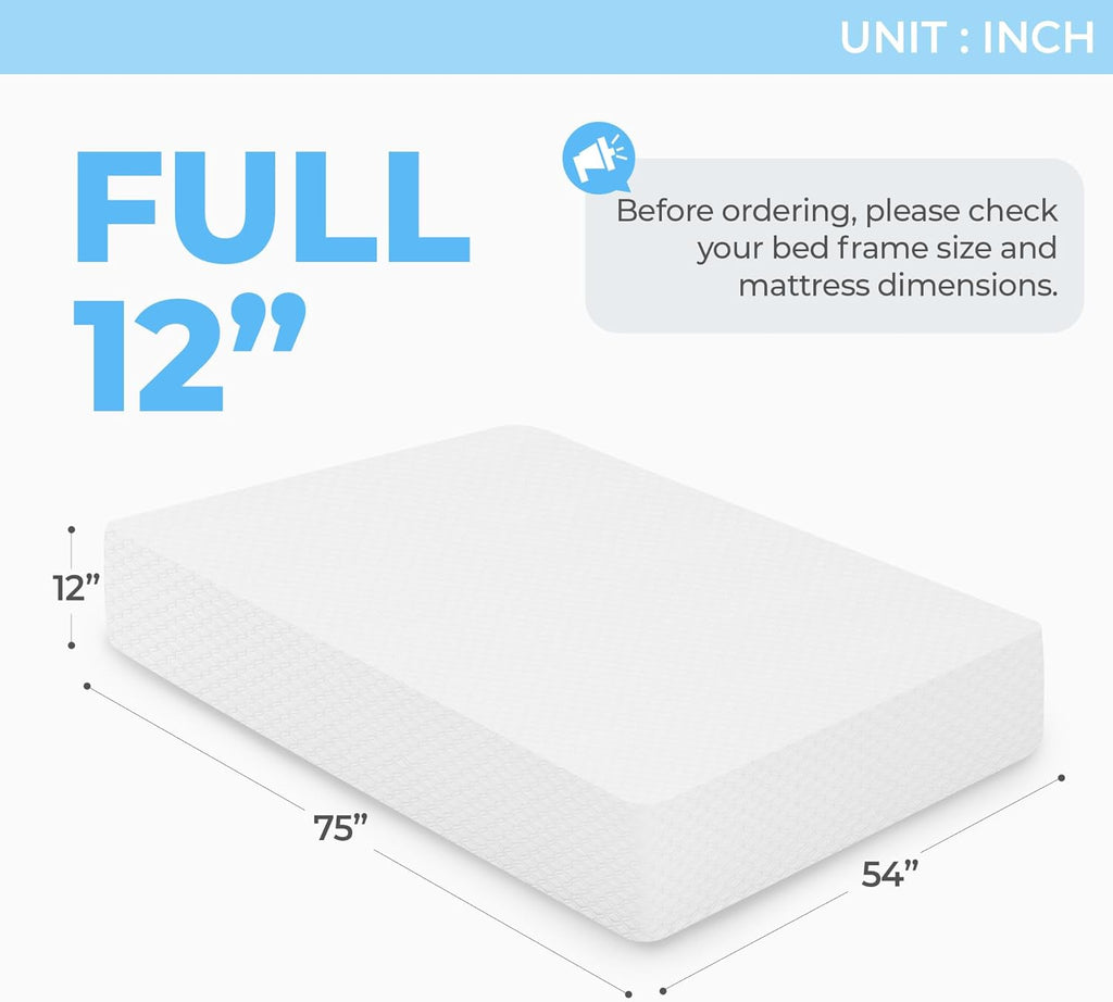 Neo Sleep 12-Inch Full Cooling Gel Memory Foam Mattress - Medium Firm, Pressure Relieving & CertiPUR-US Certified